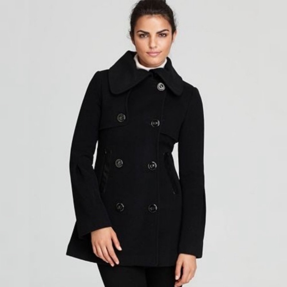 Mackage Black Double-Breasted Pea Coat with Wide Collar
